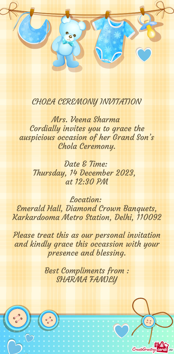 CHOLA CEREMONY INVITATION Mrs