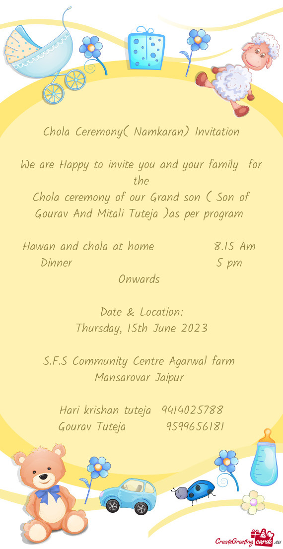 Chola Ceremony( Namkaran) Invitation