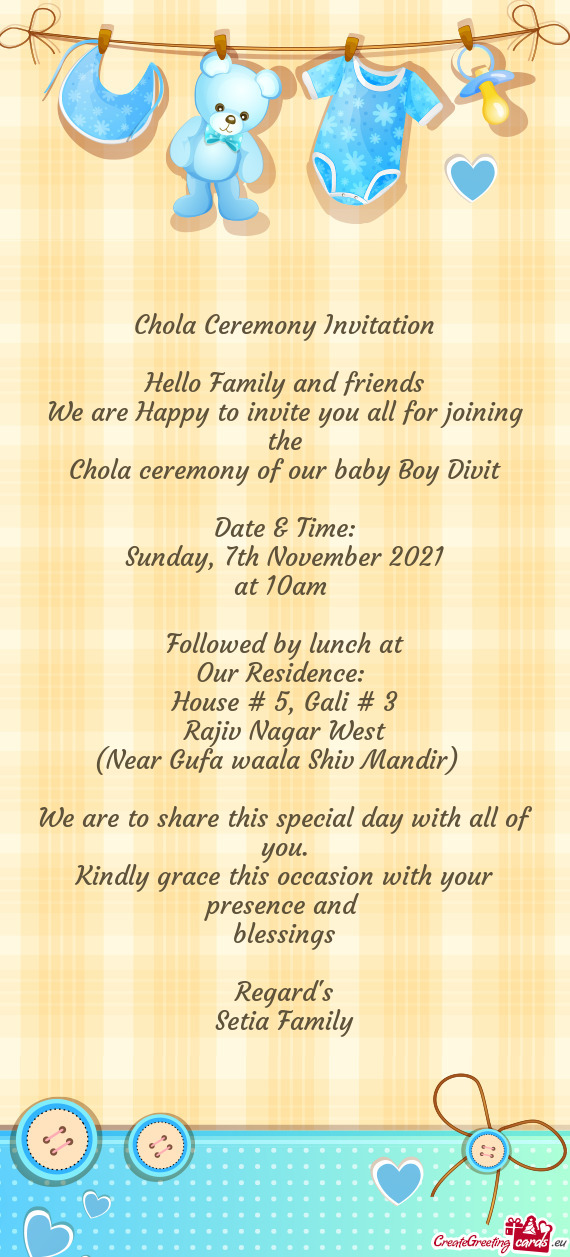 Chola ceremony of our baby Boy Divit
