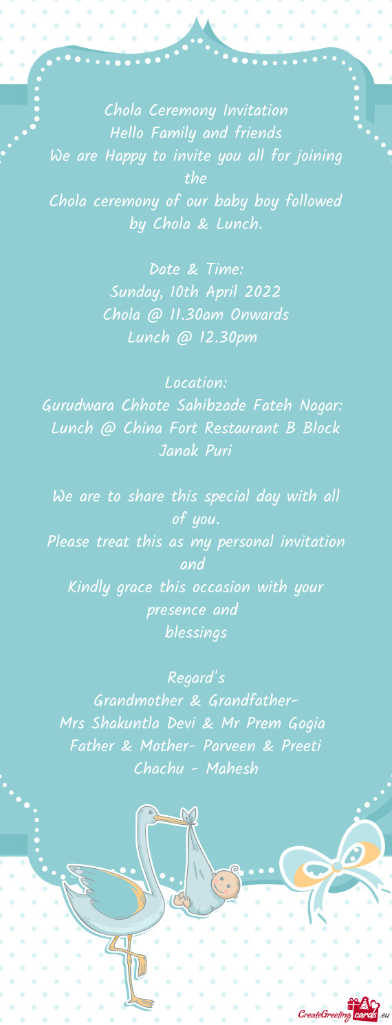 Chola ceremony of our baby boy followed by Chola & Lunch
