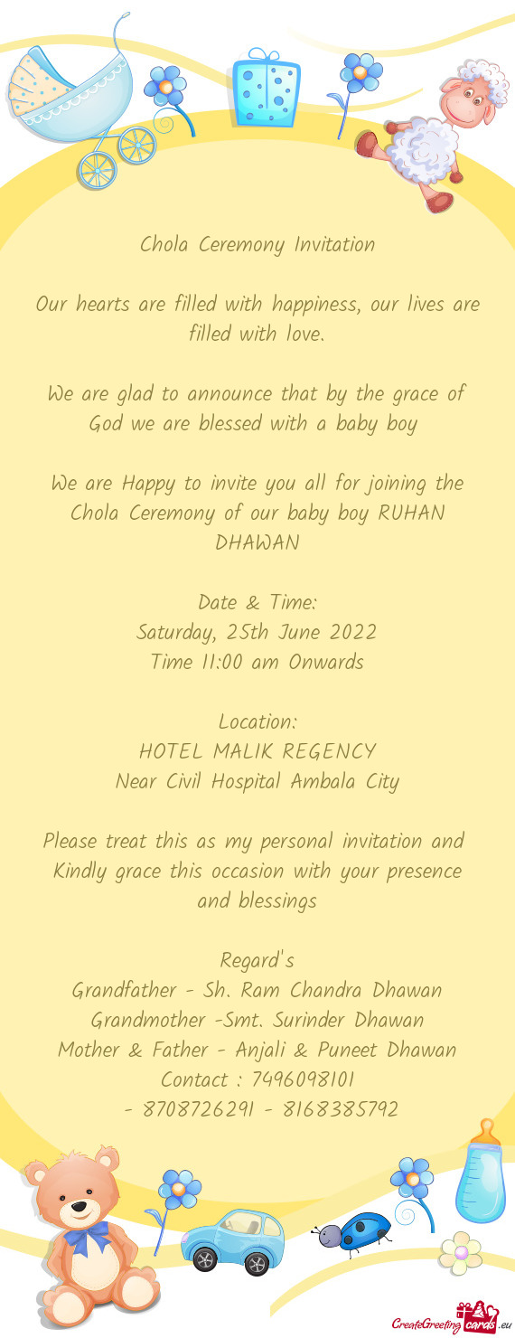 Chola Ceremony of our baby boy RUHAN DHAWAN