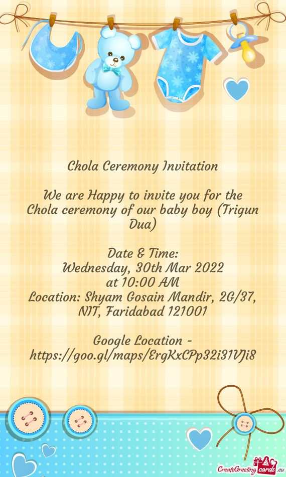 Chola ceremony of our baby boy (Trigun Dua)