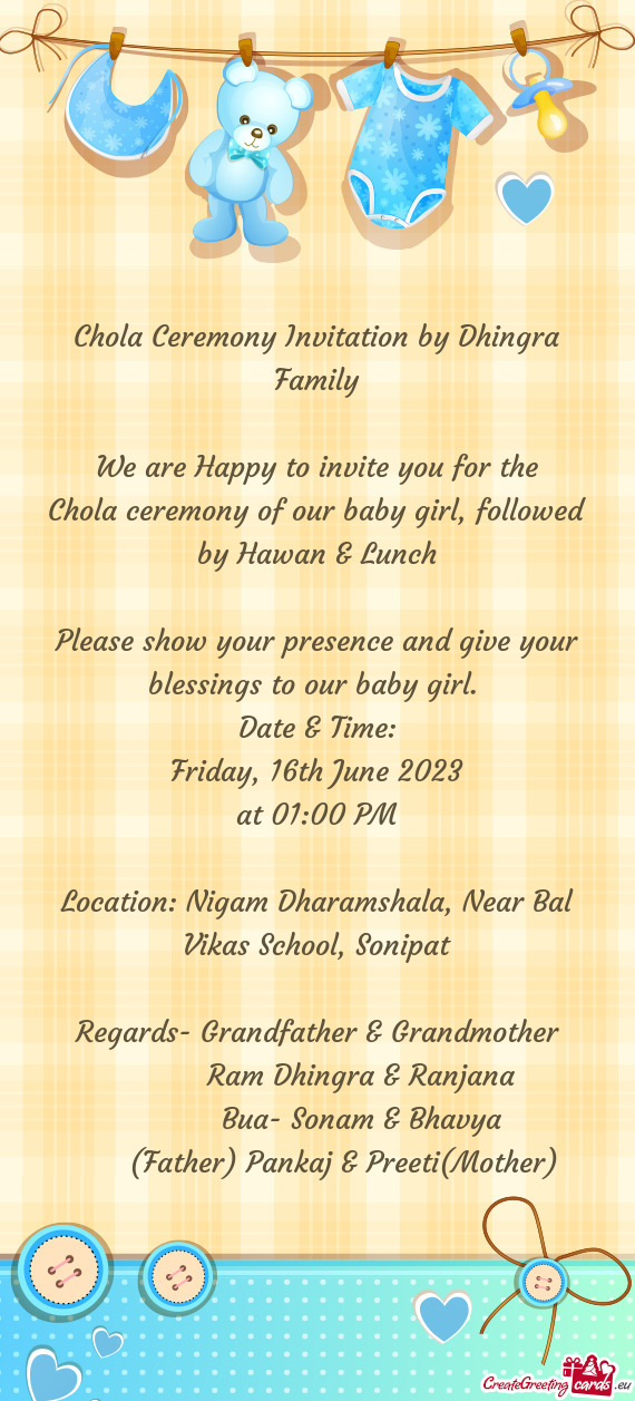 Chola ceremony of our baby girl, followed by Hawan & Lunch