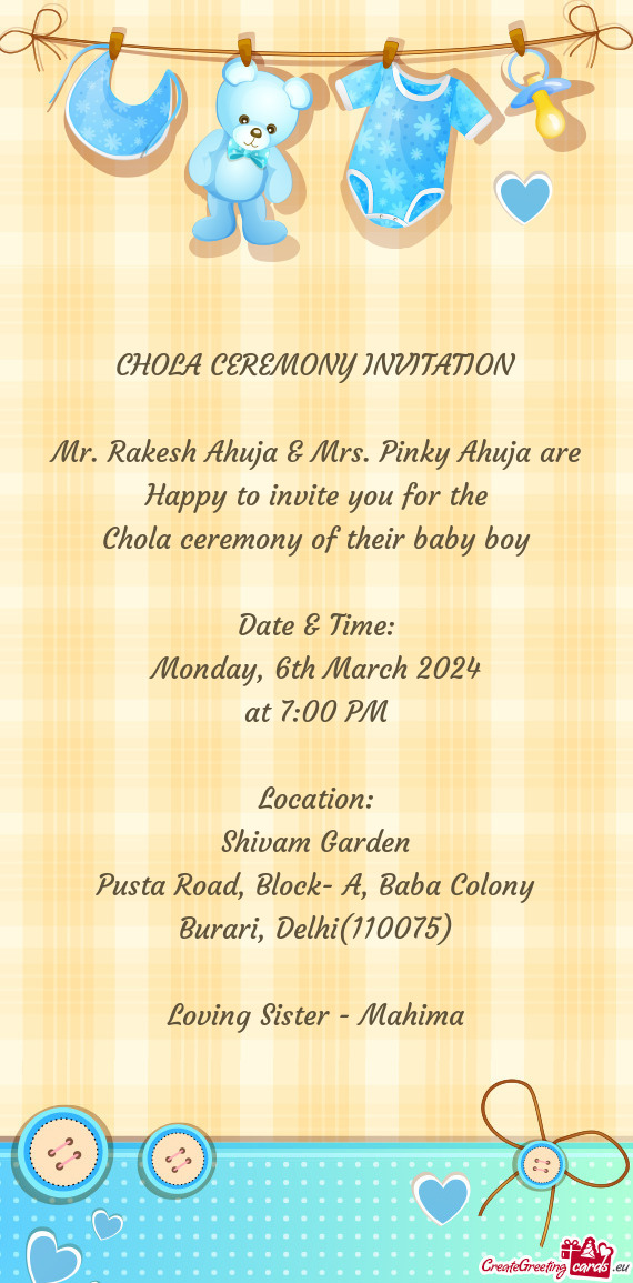 Chola ceremony of their baby boy