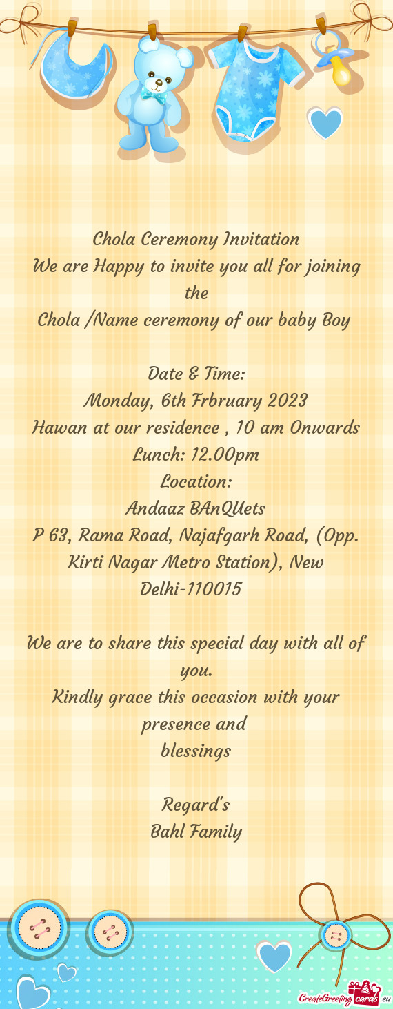 Chola /Name ceremony of our baby Boy