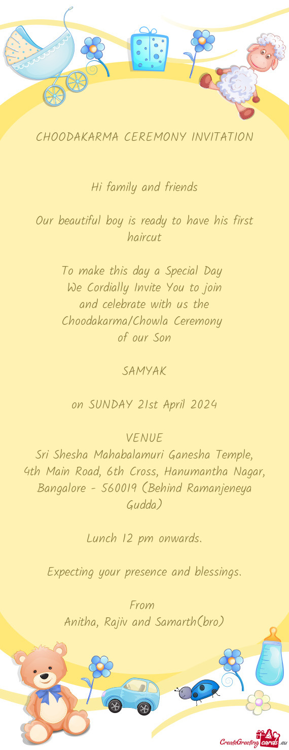 Choodakarma/Chowla Ceremony