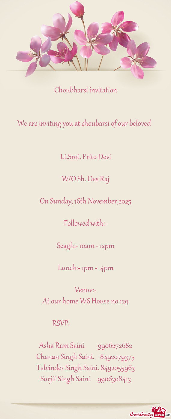 Choubharsi invitation