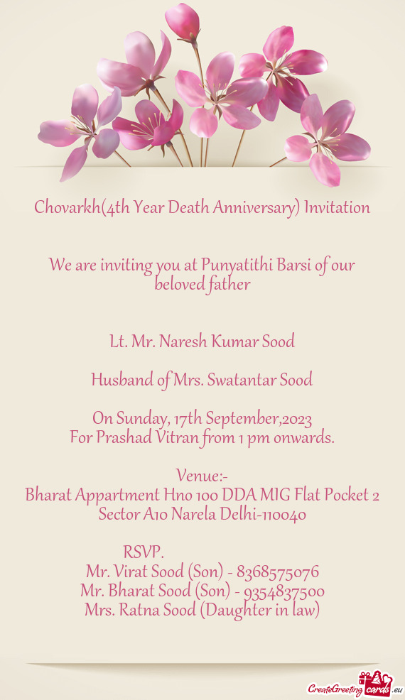 Chovarkh(4th Year Death Anniversary) Invitation