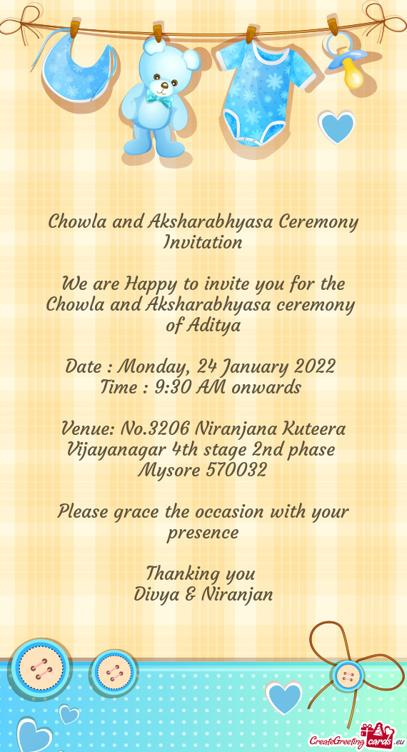 Chowla and Aksharabhyasa ceremony
