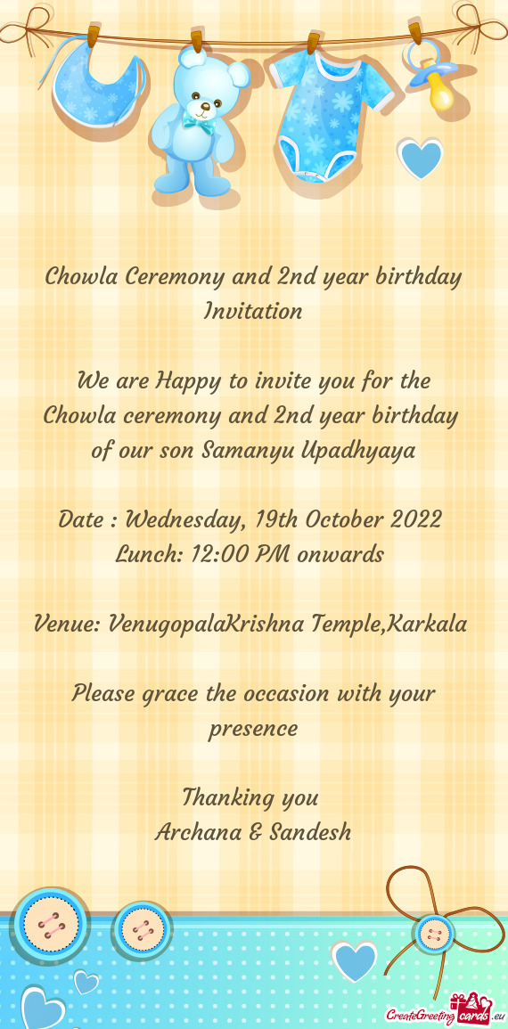 Chowla ceremony and 2nd year birthday