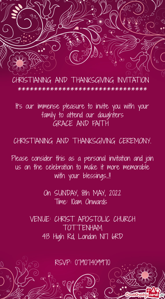 CHRISTIANING AND THANKSGIVING INVITATION