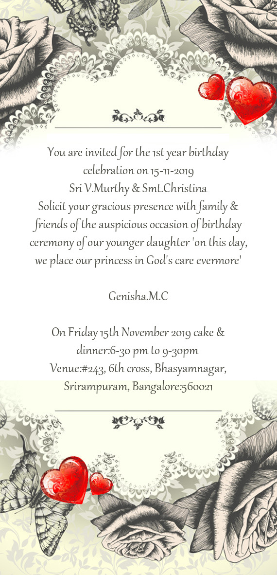 Christina
 Solicit your gracious presence with family & friends of the auspicious occasion of birthd