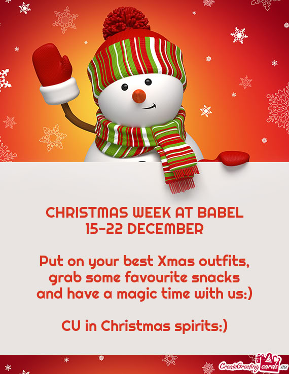 CHRISTMAS WEEK AT BABEL