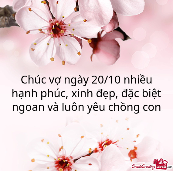 Chúc vợ ngày 20/10 nhiều hạnh phúc, xinh đẹp, đặc biệt ngoan và luôn yêu chồng