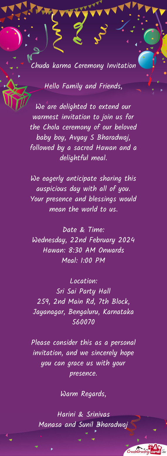 Chuda karma Ceremony Invitation