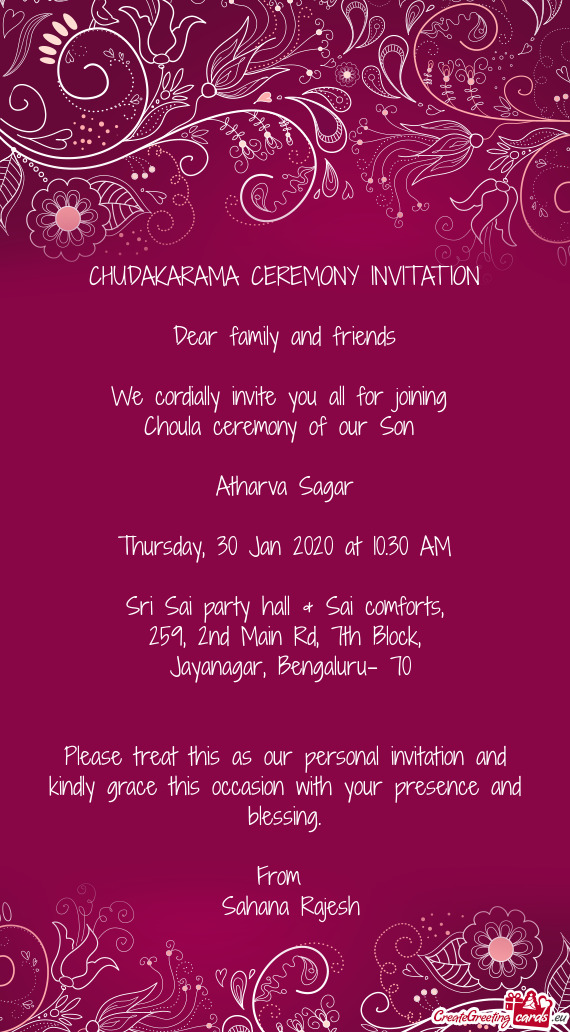 CHUDAKARAMA CEREMONY INVITATION