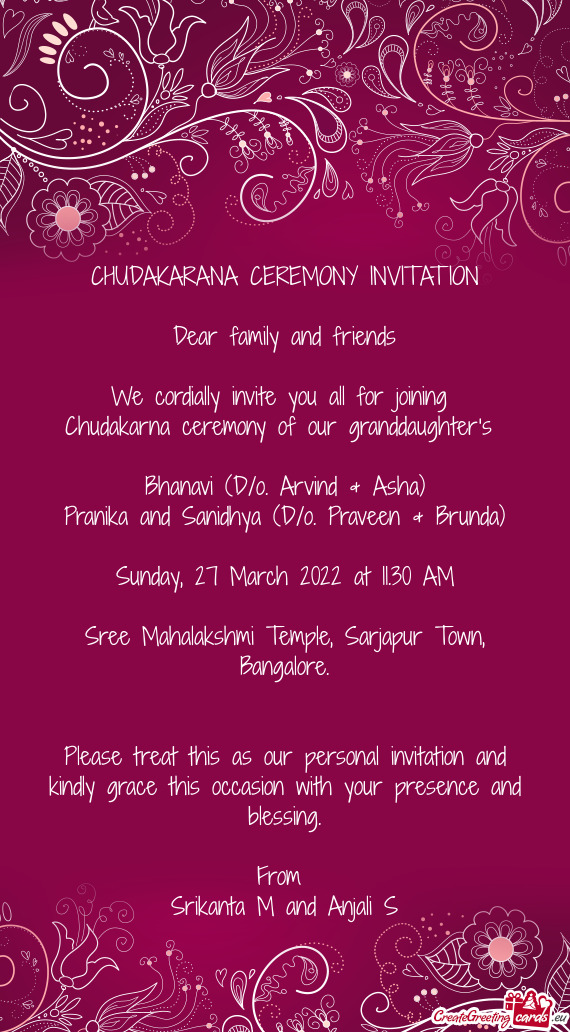 Chudakarna ceremony of our granddaughter