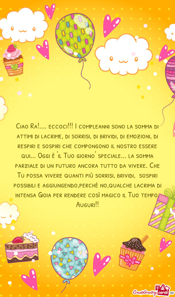 Ciao Ra!.... eccoci!!! I compleanni sono la somma di attimi di lacrime, di sorrisi, di brividi, di e