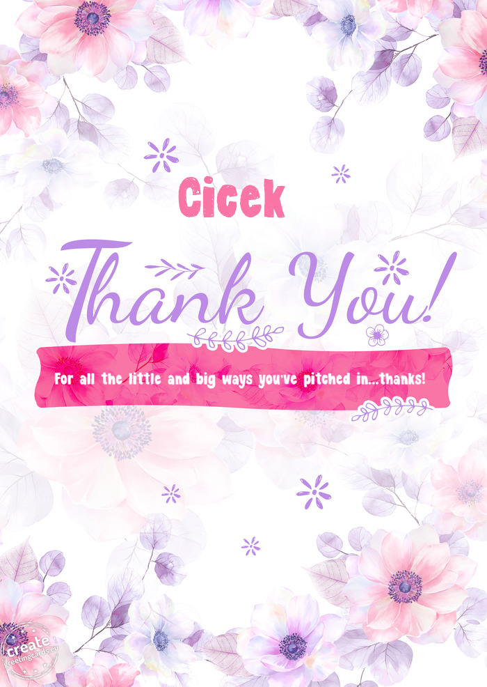 Cicek Thank you For all the little and big ways you’ve pitched in…thanks
