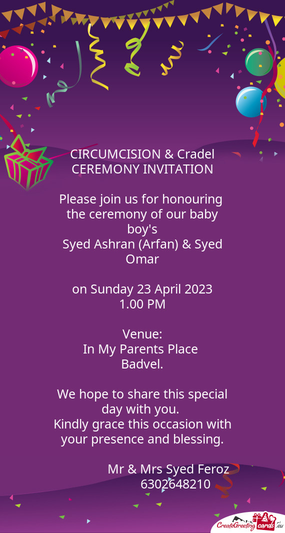 CIRCUMCISION & Cradel CEREMONY INVITATION