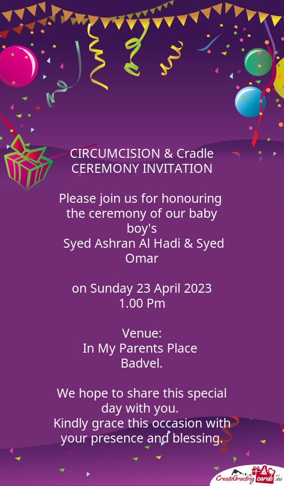 CIRCUMCISION & Cradle CEREMONY INVITATION