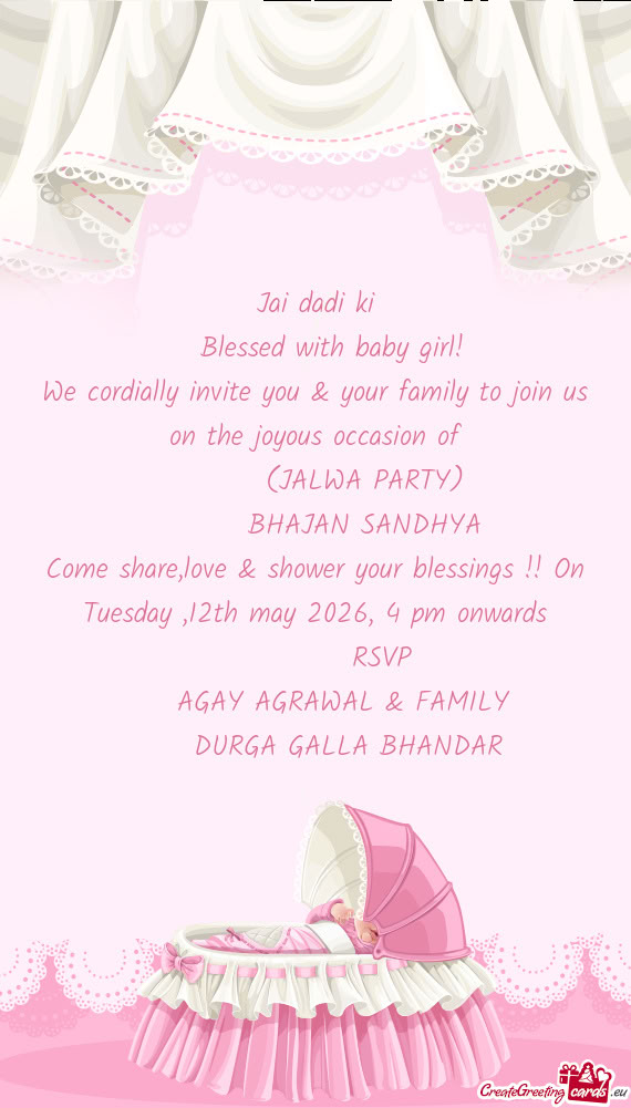 Come share,love & shower your blessings !! On Tuesday ,12th may 2026, 4 pm onwards