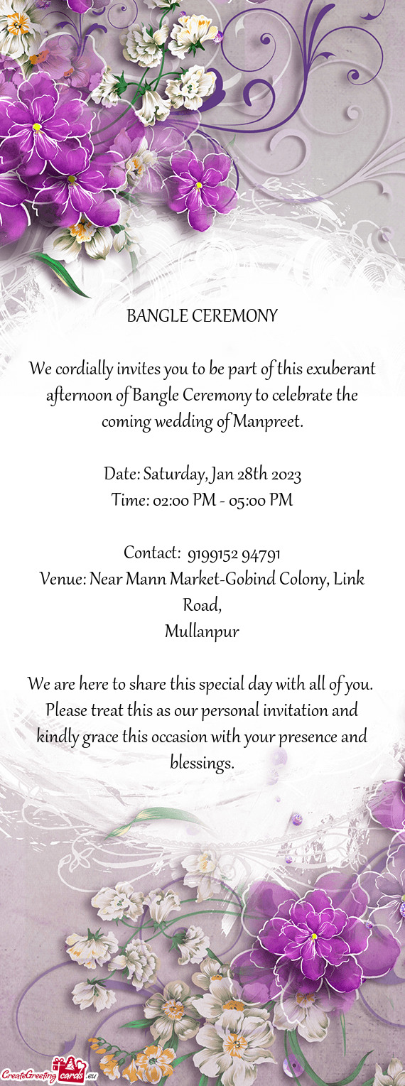 Coming wedding of Manpreet