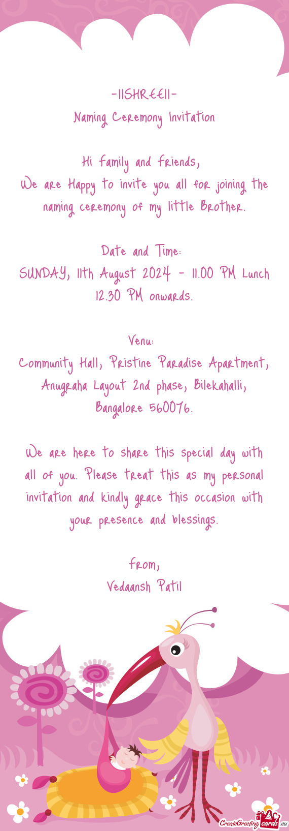 Community Hall, Pristine Paradise Apartment, Anugraha Layout 2nd phase, Bilekahalli, Bangalore 56007