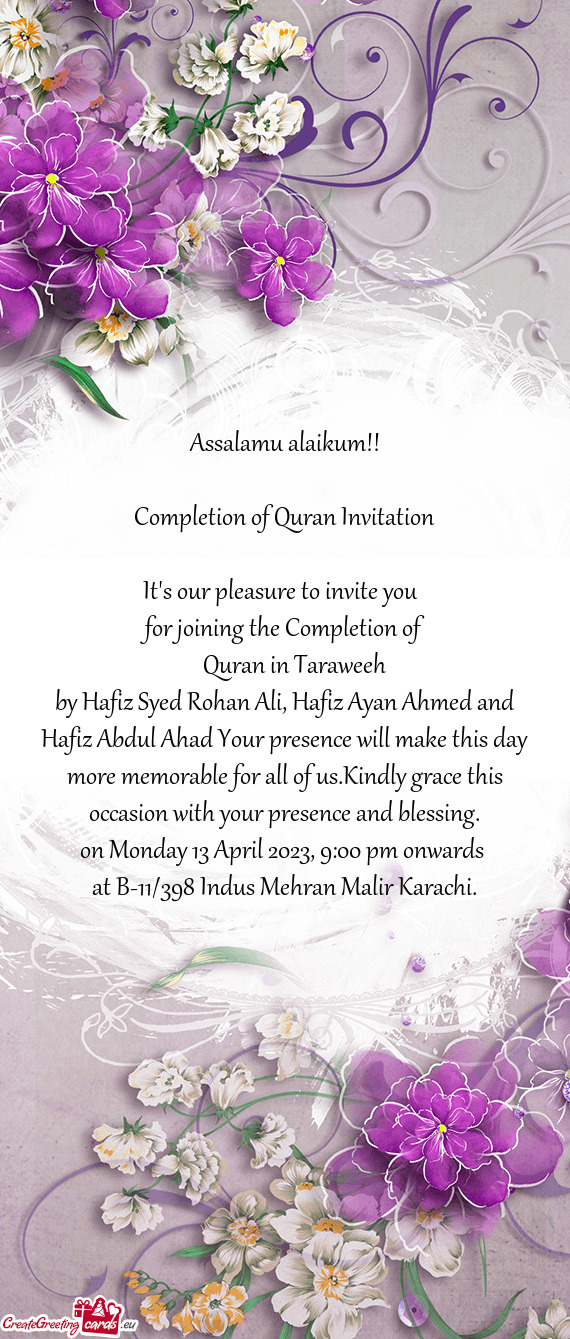 Completion of Quran Invitation