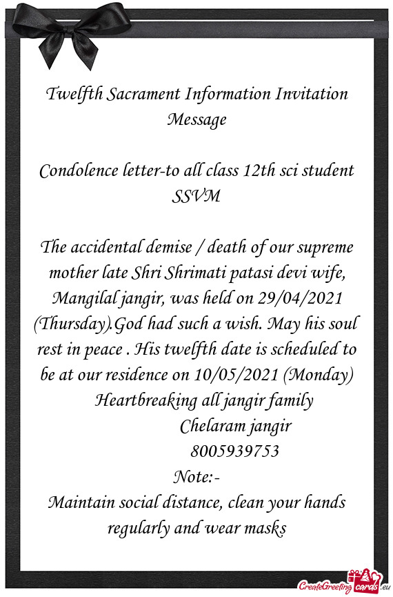 Condolence letter-to all class 12th sci student SSVM