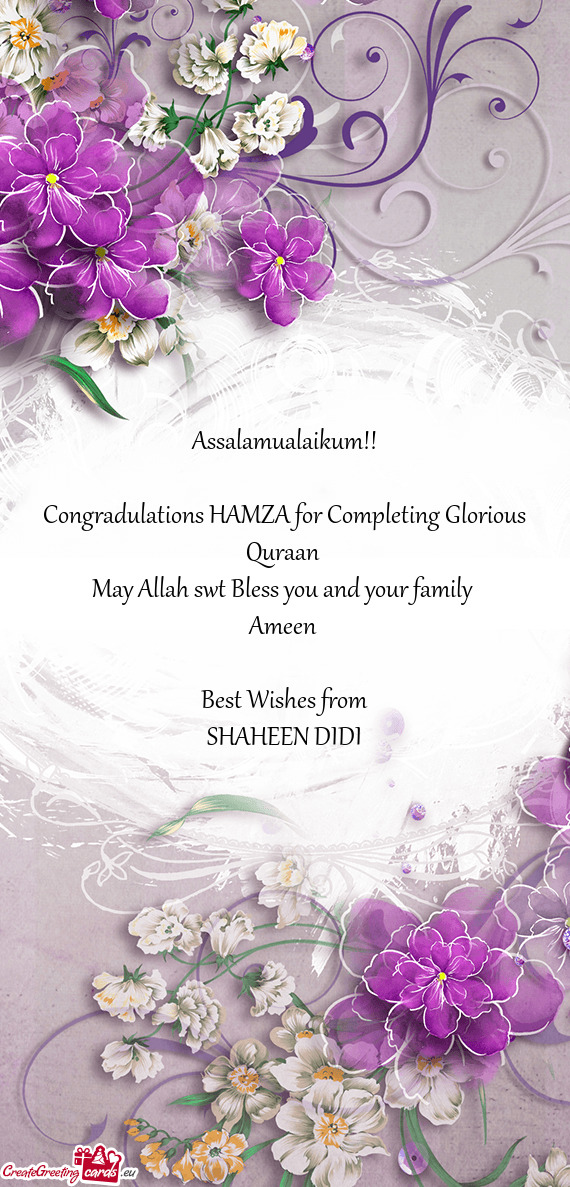 Congradulations HAMZA for Completing Glorious Quraan
