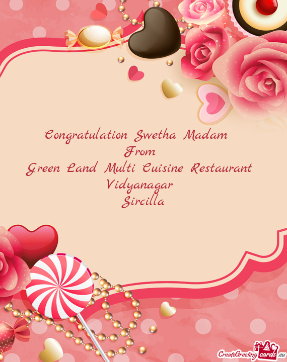 Congratulation Swetha Madam
