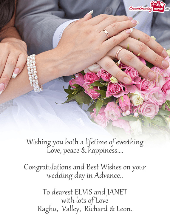 Congratulations and Best Wishes on your wedding day in Advance