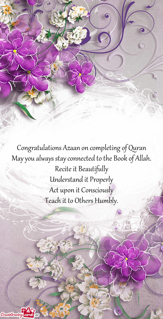 Congratulations Azaan on completing of Quran