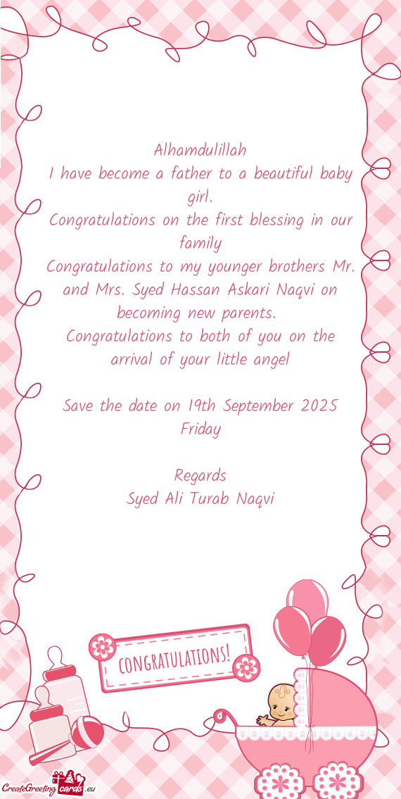 Congratulations on the first blessing in our family