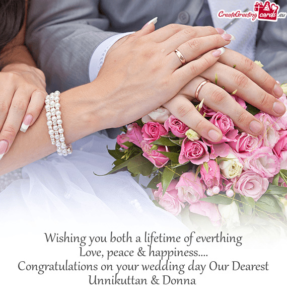Congratulations on your wedding day Our Dearest
 Unnikuttan & Donna