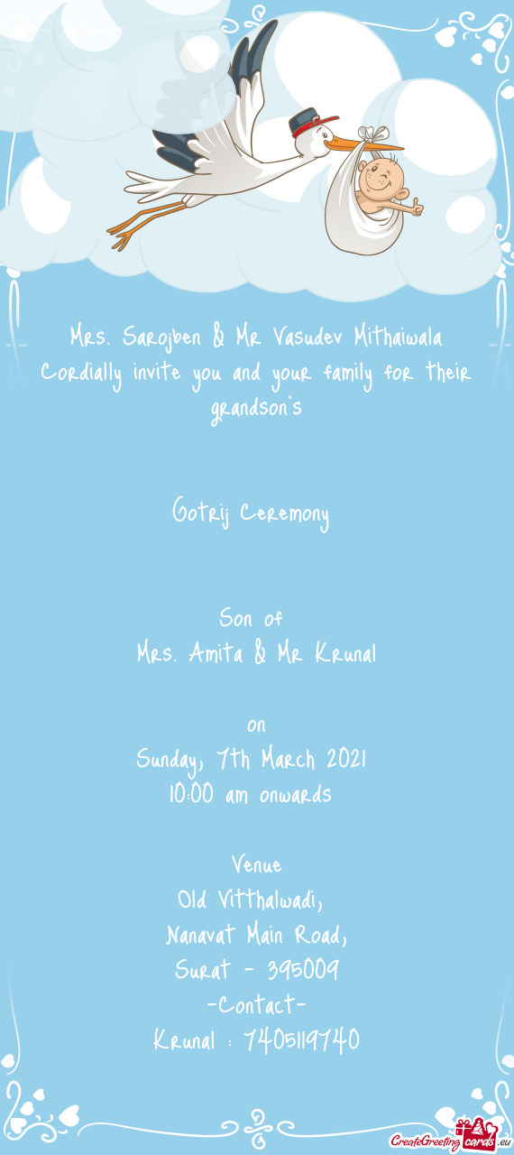 Cordially invite you and your family for their grandson