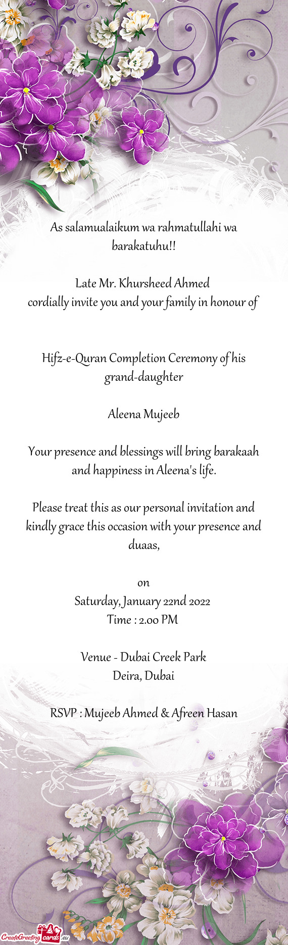 Cordially invite you and your family in honour of