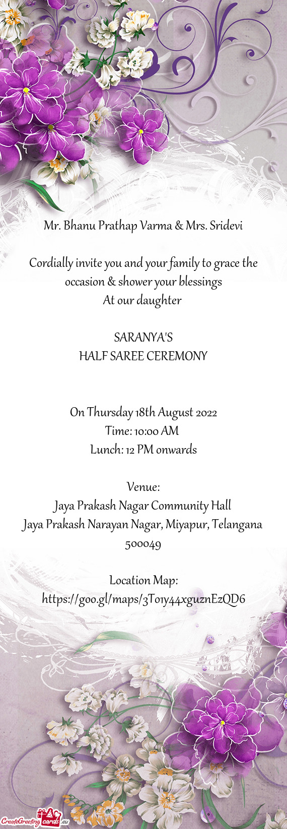 Cordially invite you and your family to grace the occasion & shower your blessings