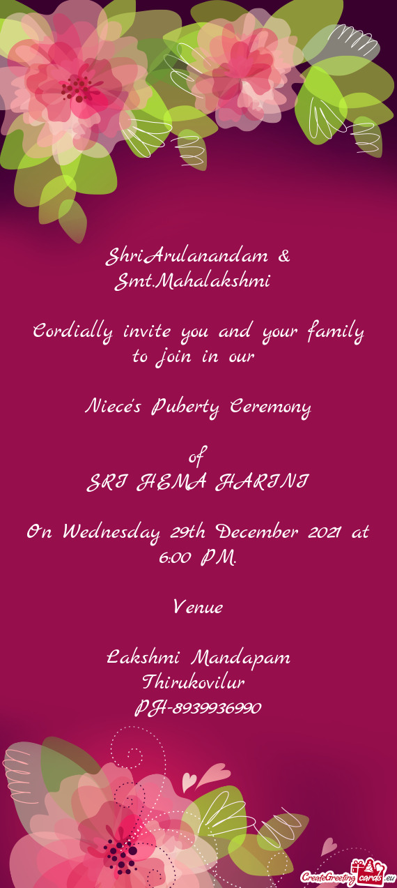 Cordially invite you and your family to join in our