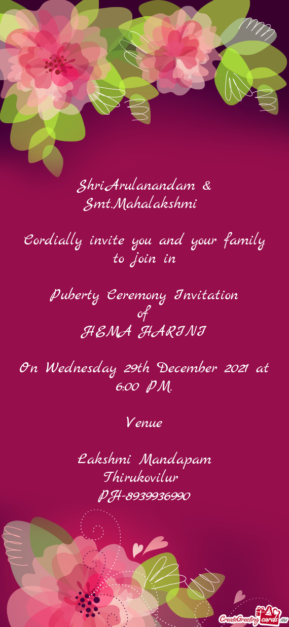 Cordially invite you and your family to join in