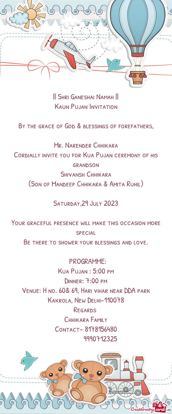Cordially invite you for Kua Pujan ceremony of his grandson