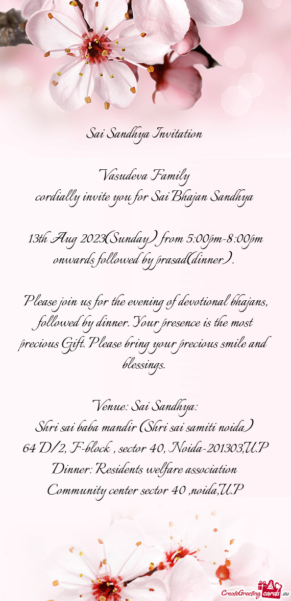 Cordially invite you for Sai Bhajan Sandhya