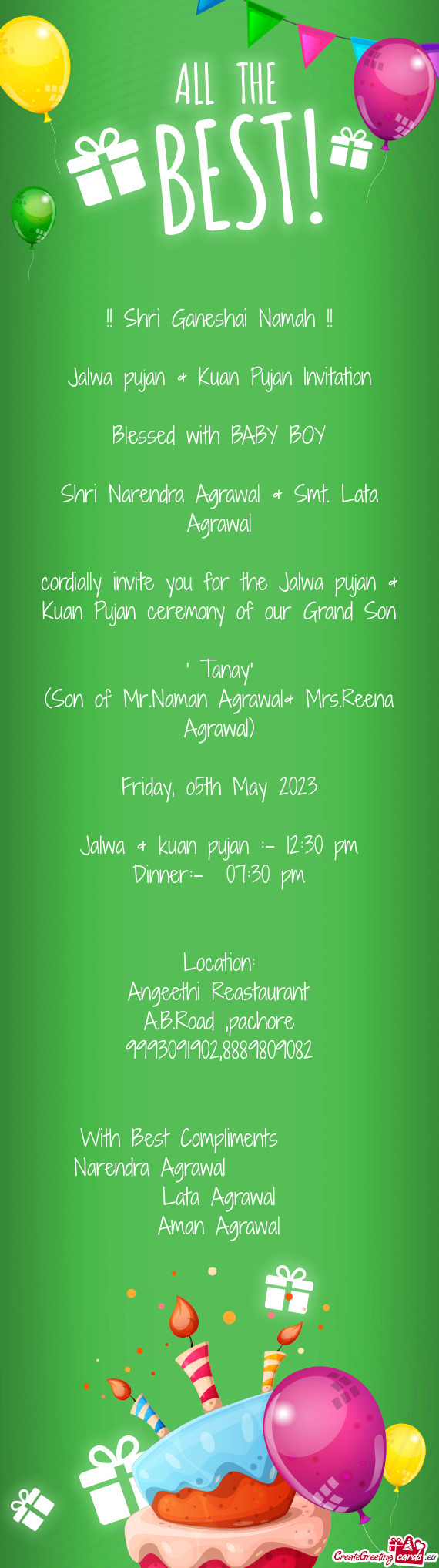 Cordially invite you for the Jalwa pujan & Kuan Pujan ceremony of our Grand Son