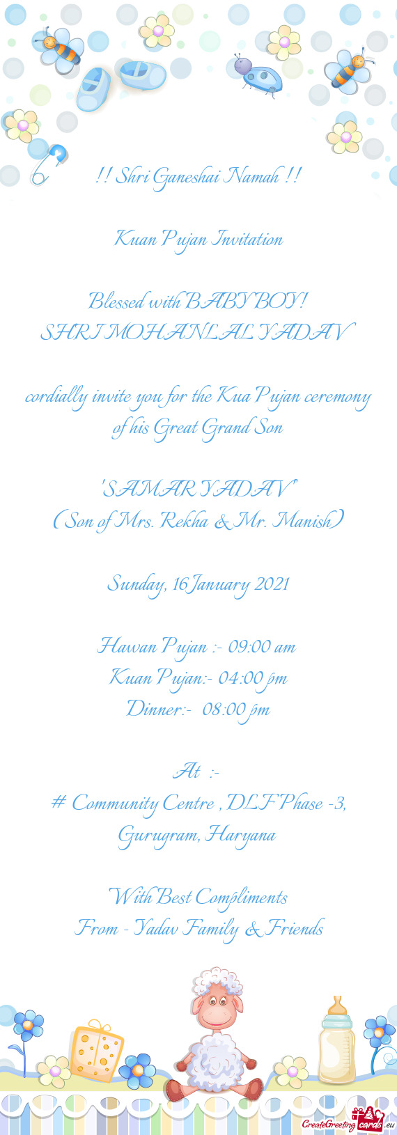 Cordially invite you for the Kua Pujan ceremony of his Great Grand Son