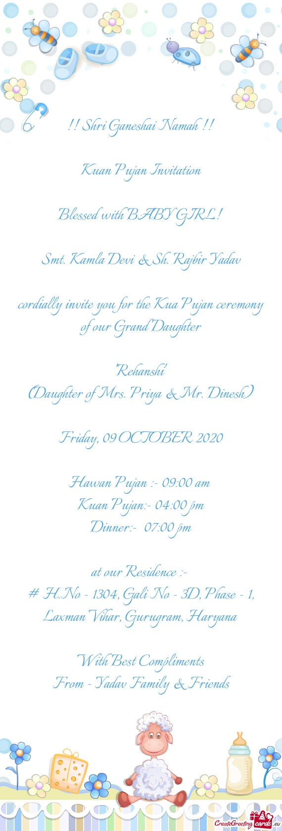 Cordially invite you for the Kua Pujan ceremony of our Grand Daughter