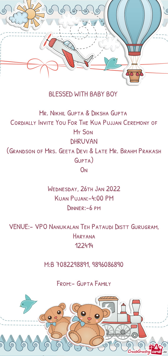 Cordially Invite You For The Kua Pujjan Ceremony of