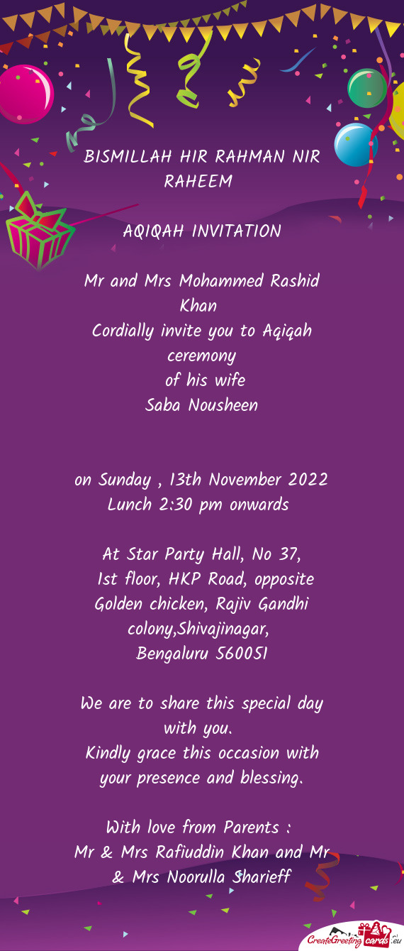 Cordially invite you to Aqiqah ceremony