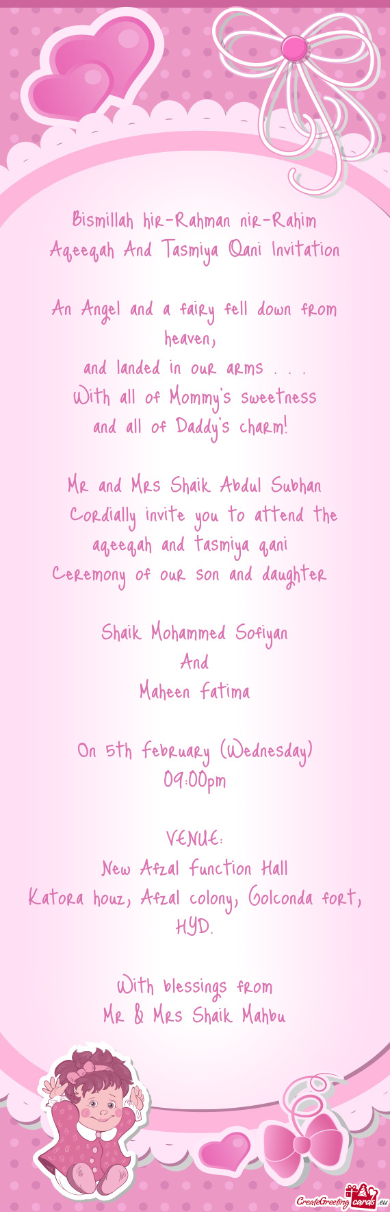 Cordially invite you to attend the aqeeqah and tasmiya qani