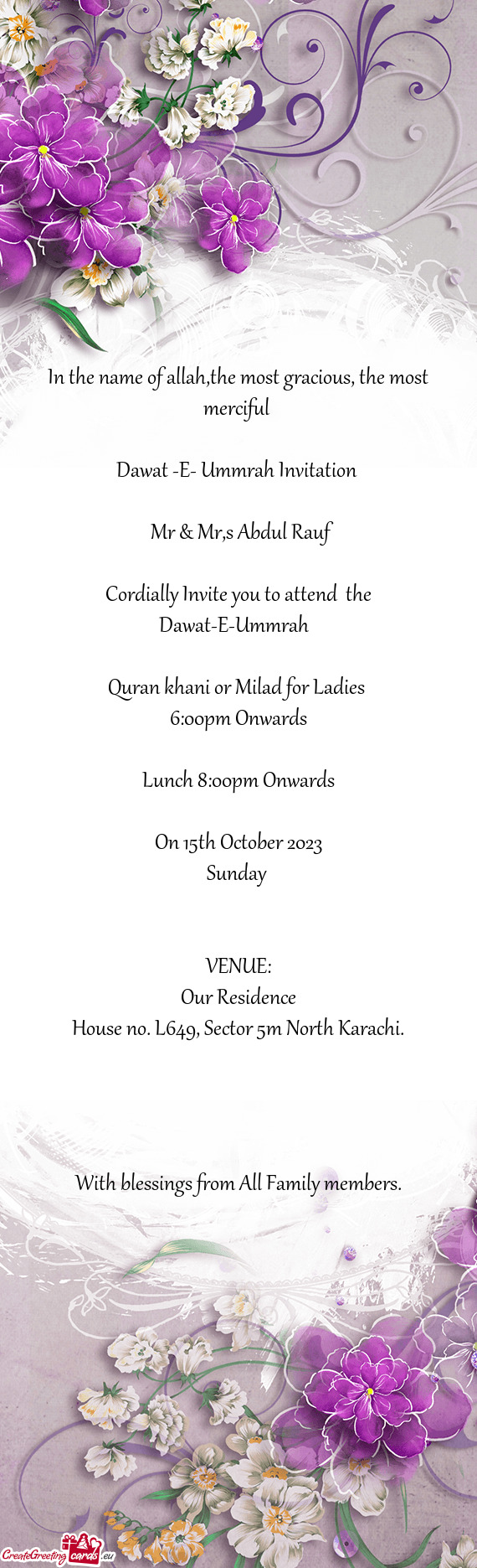 Cordially Invite you to attend the Dawat-E-Ummrah